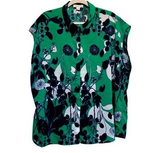 Coldwater Creek Button Down Shirt 2X Floral Bold Print Naturecore Colorful Airy